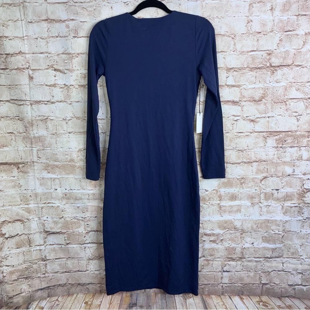 Aritzia Babaton Contour V-Neck Longsleeve Dress Total Eclipse Size Medium NEW - Picture 8 of 11